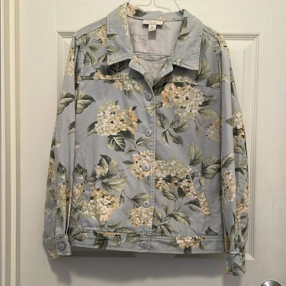 Appleseed's Petites Denim Jacket Blue Floral Women's Petite Large PL Cottagecore - Picture 1 of 4